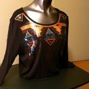 Extra Large Back in the saddle black three quarters sleeve western shirt